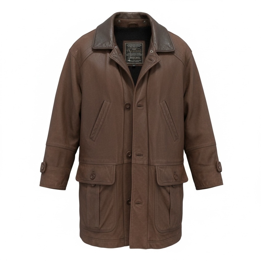 Vintage Men's Cortefiel Brown Field Leather Coat Wool Lined